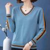Women's V-Neck Knit Top Spring Autumn & Winter Sweater Loose Versatile Slim-Fit Elegant Base Layer