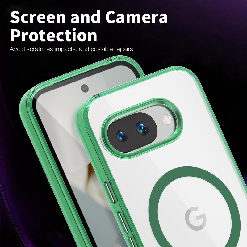 Сильный магнитный гибридный чехол для Magsafe для Google Pixel 9A, поддержка беспроводной зарядки, прозрачный, цветная кромка, ударопрочная задняя крышка