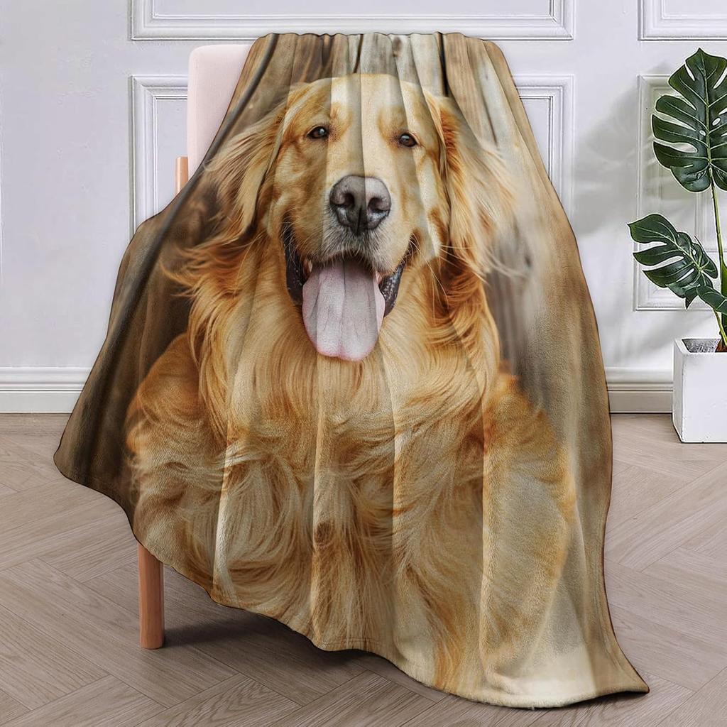Cute Golden Retriever Dog Blanket Gifts for Women Girls Soft Warm Lightweight Cozy Plush Wooden Animal Dog Throw Blankets for Be