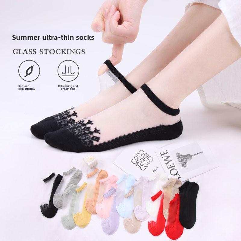 5 пар классных прозрачных хрустальных чулок, короткие носки-трубы, женские летние невидимые носки