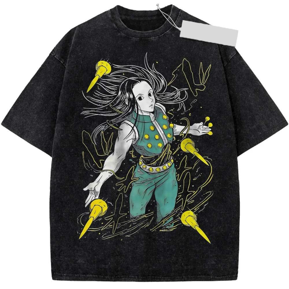 New Anime Hunter X Hunter Printed Tshirt Mens and Womens Washed Tshirt High Quality Vintage Cotton Tshirt Harajuku Top