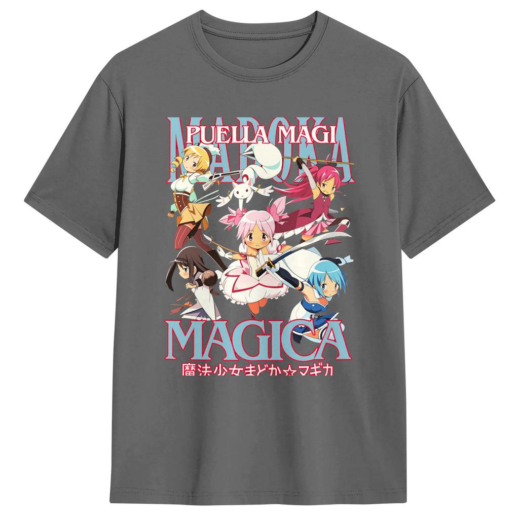 Футболки Mahou Shoujo Magi Madoka Magica Хлопковый Топ Футболки Пляжная Футболка с коротким рукавом Круглый вырез Популярная Повседневная Футболка