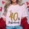 40-я Потрясающая Футболка для Женщин 40-й День Рождения Топы Модные Блестящая Графика Короны Футболки с Коротким Рукавом Женская Одежда