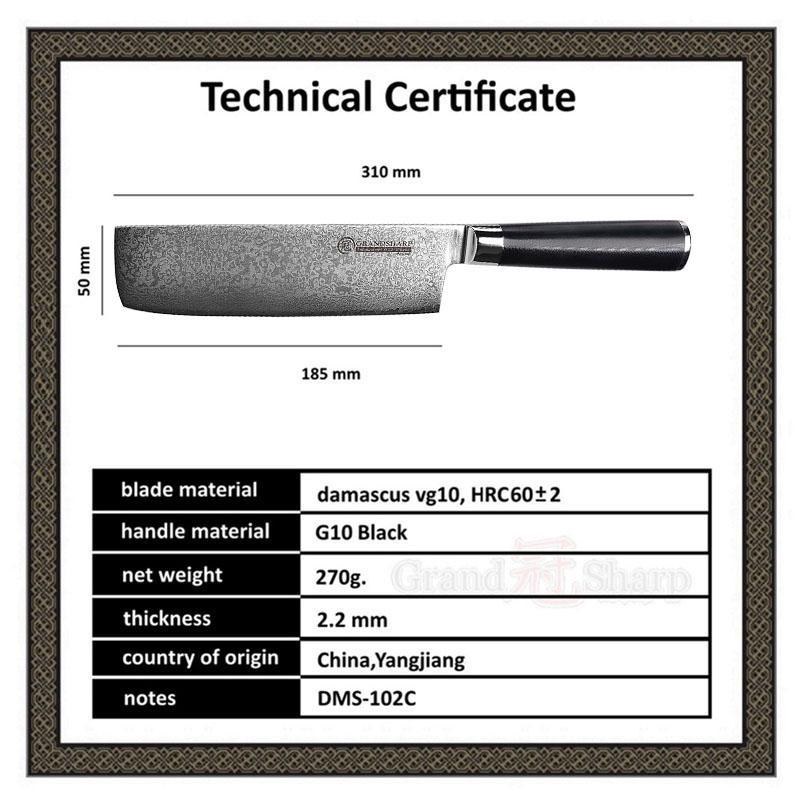 7-дюймовый дамасский нож-тесак Накири, японская нержавеющая сталь VG10, кухонный нож шеф-повара G10 с ручкой