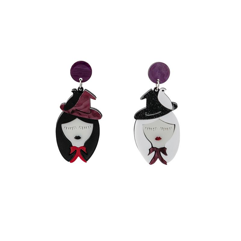 Асимметричные акриловые серьги в стиле ведьмы «Серебряная игла» черно-белые