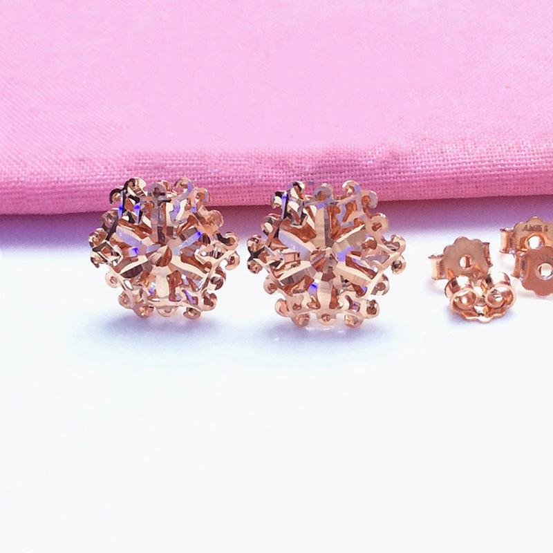 Серьги-пусеты Starryfu из розового золота 585 пробы с русскими снежинками, сверкающие женские в корейском стиле из пурпурного золота