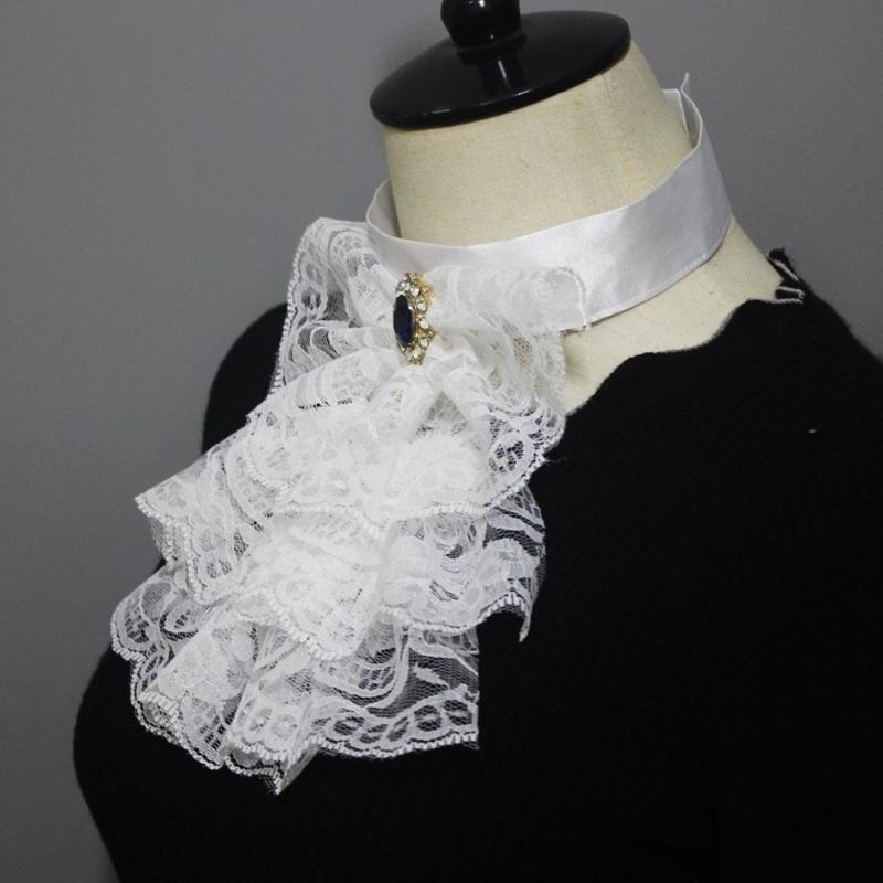 Women Vintage Princess Fake Collar Gothic Black Faux Leather Ruffled Floral Lace Choker Necklace Victorian Neck Ruff