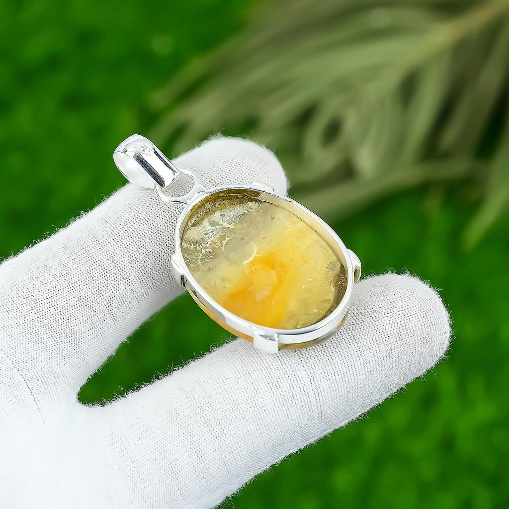 Свадебный подарок для нее Подвеска из стерлингового серебра 925 пробы с натуральным ископаемым кораллом