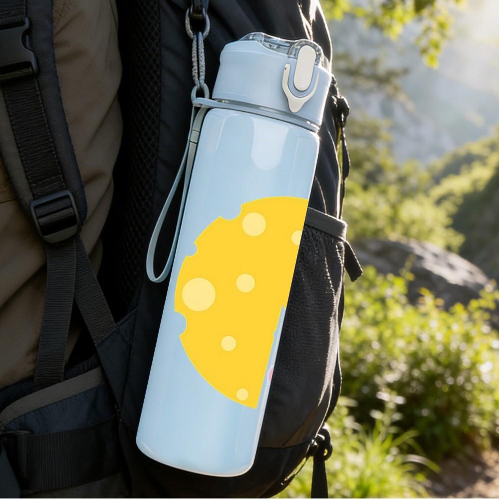 1PC Cheese Slice Food Cartoon Print 750ml Color Plastic Sports Water Bottle Leakproof Flip Straw Lid Suitable for Sports Office Home Use