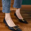Soft Cowhide with Skirt High Heels Women's Spring and Autumn New Temperament Pointed Square Buckle Leather Single Shoes