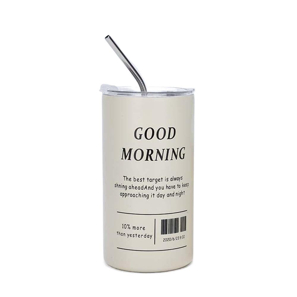 With Straw Stainless Steel Coffee Mug Double-layer Vacuum Handheld Drinking Mug Gifts