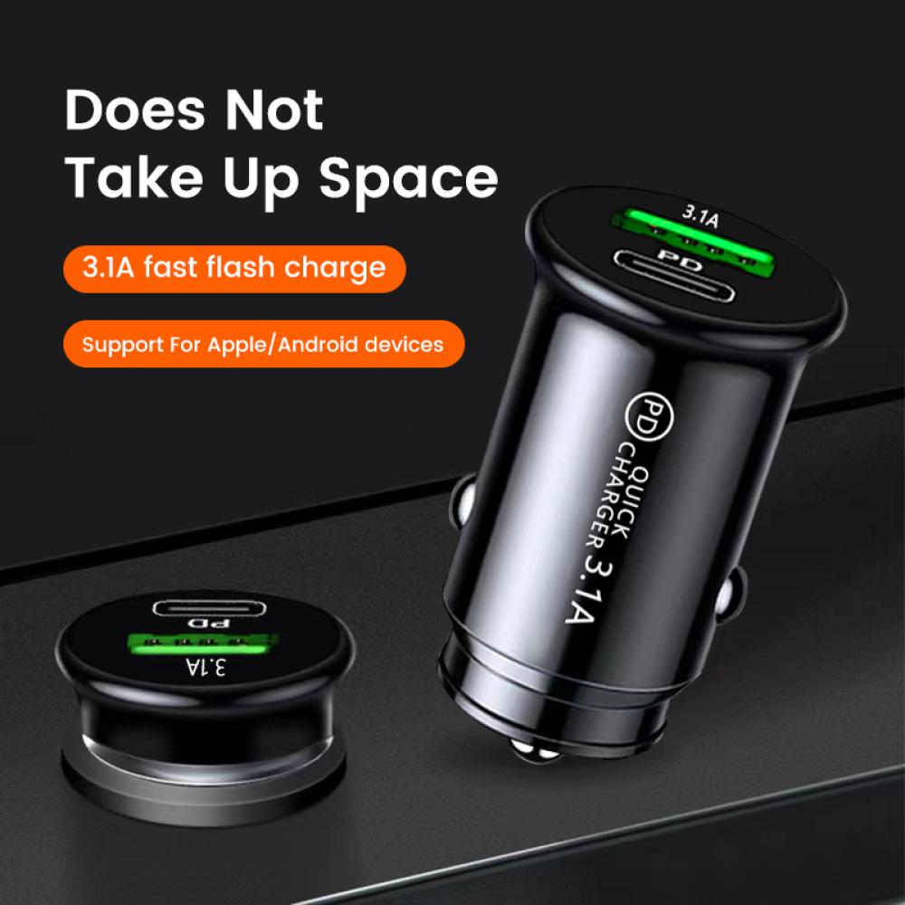 Автомобильное быстрое зарядное устройство типа C PD, адаптер для быстрой зарядки телефона в автомобиле для iPhone 13 12 Xiaomi Samsung Mini USB C, автомобильное зарядное устройство 3.1A