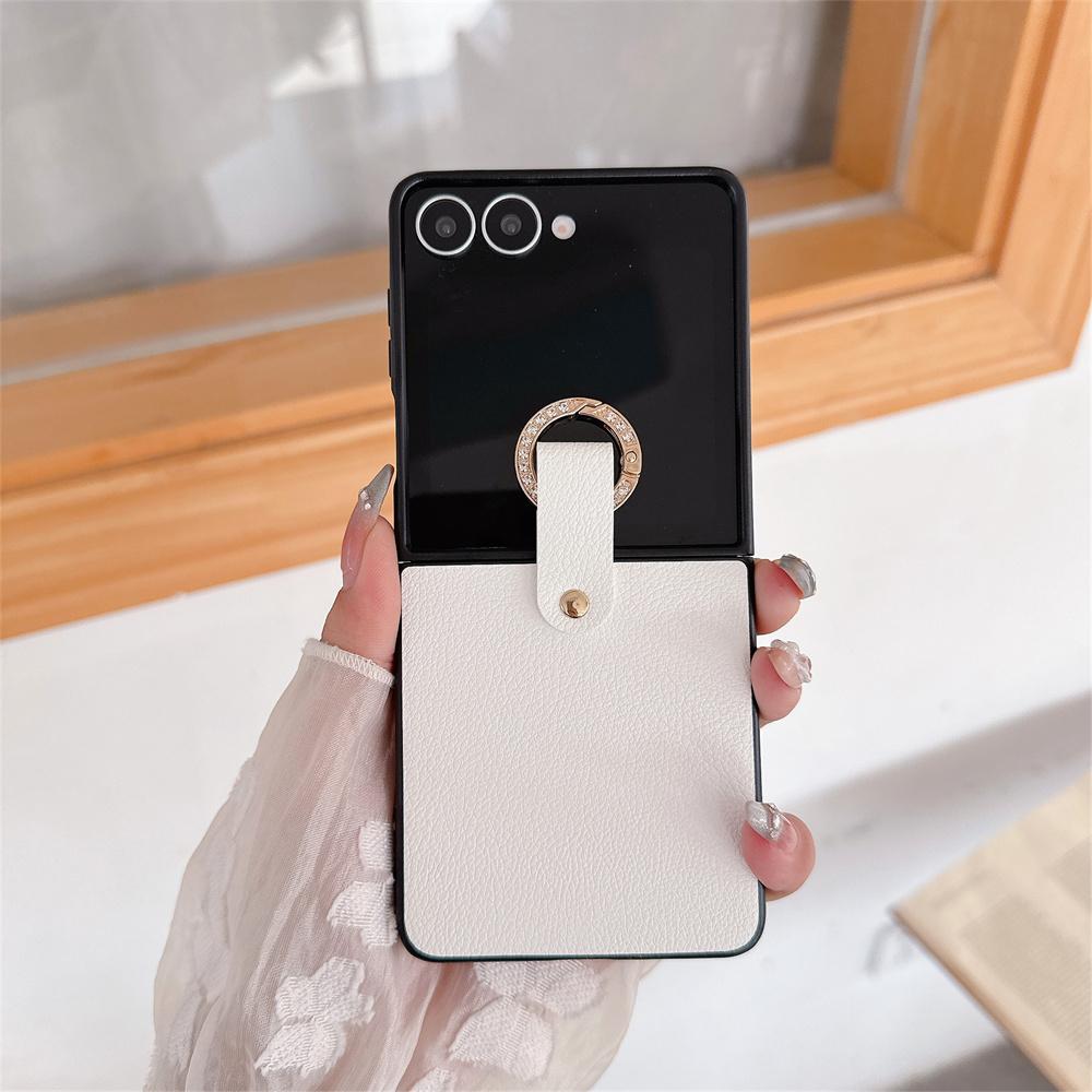 Ring Holder Protective PU Leather Phone Case For Samsung Galaxy Z Flip 7 FE 6 5 4 Flip7 Flip6 Flip5 Flip4 5G Hard Plastic Cover