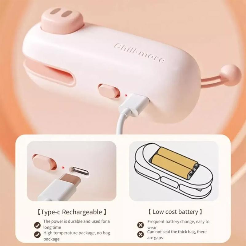 Милая мультяшная портативная ручная запайщик пакетов USB Type-C перезаряжаемая мини-термосварщик для зиплок-пакетов