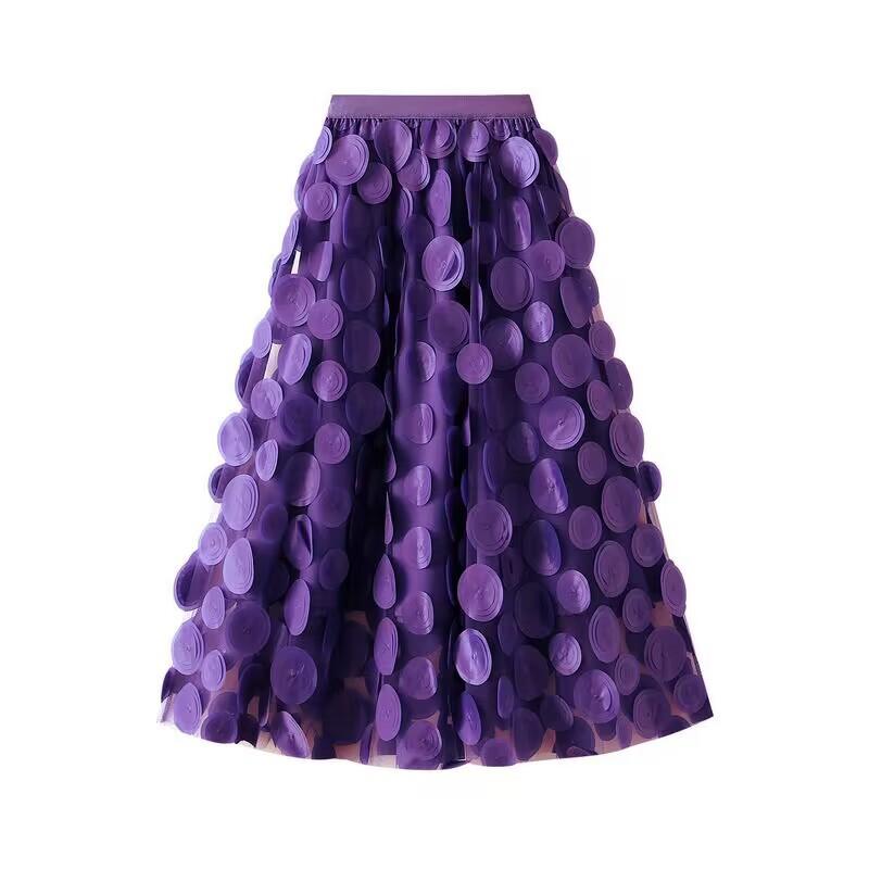 Tooxika Women's Half Length Skirt, Three-dimensional Decal Polka Dot Gauze Skirt, Large Swing Skirt