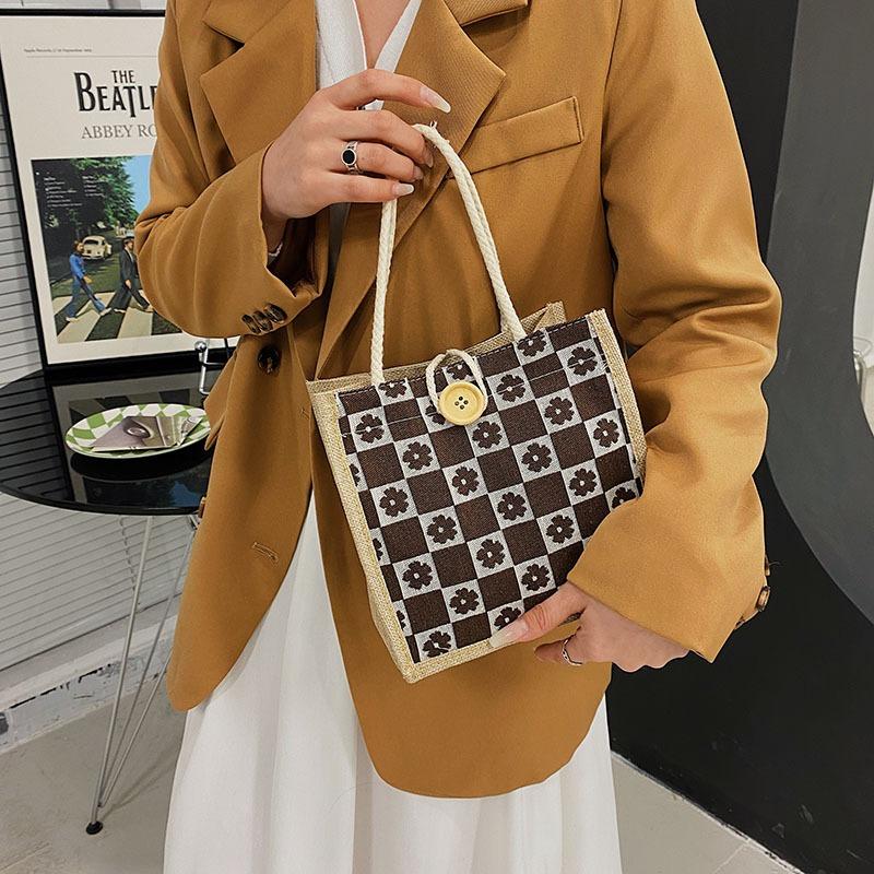 Женская сумка Flower Tide Network Red Fashion Button Портативная простая сумка Bento Маленькая холщовая сумка Цветочная сумка