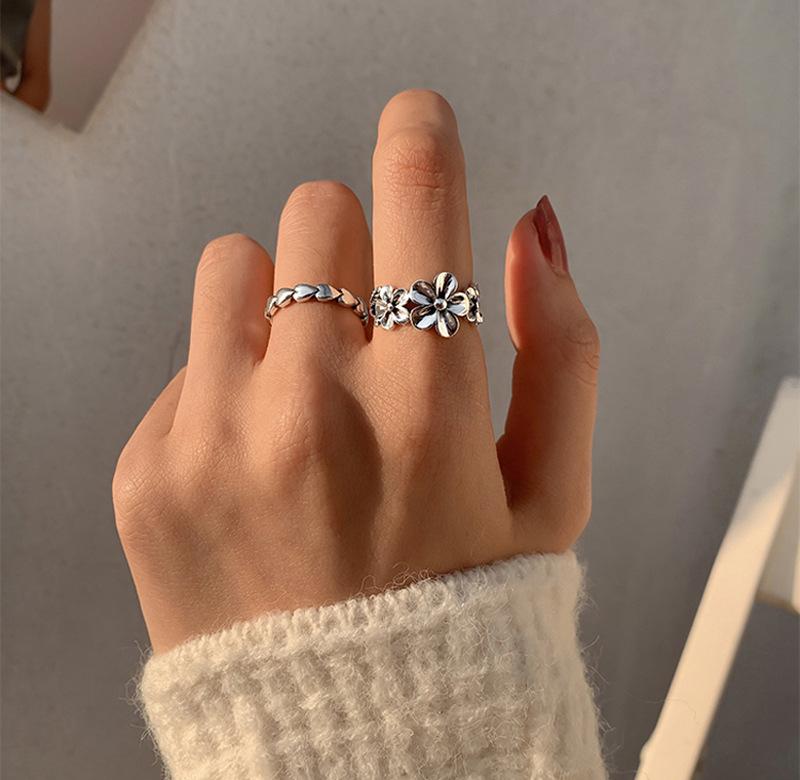 Small Fresh Flower Daisy Index Finger Ring Hipster Fashionable Personality Simple Retro Flower Opening Ring