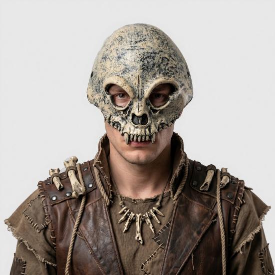 Distressed Skull Mask Halloween Half Face Mask, Horror with Adjustable Strap, Masquerade Party for Men Adults, Cosplay Costume Props