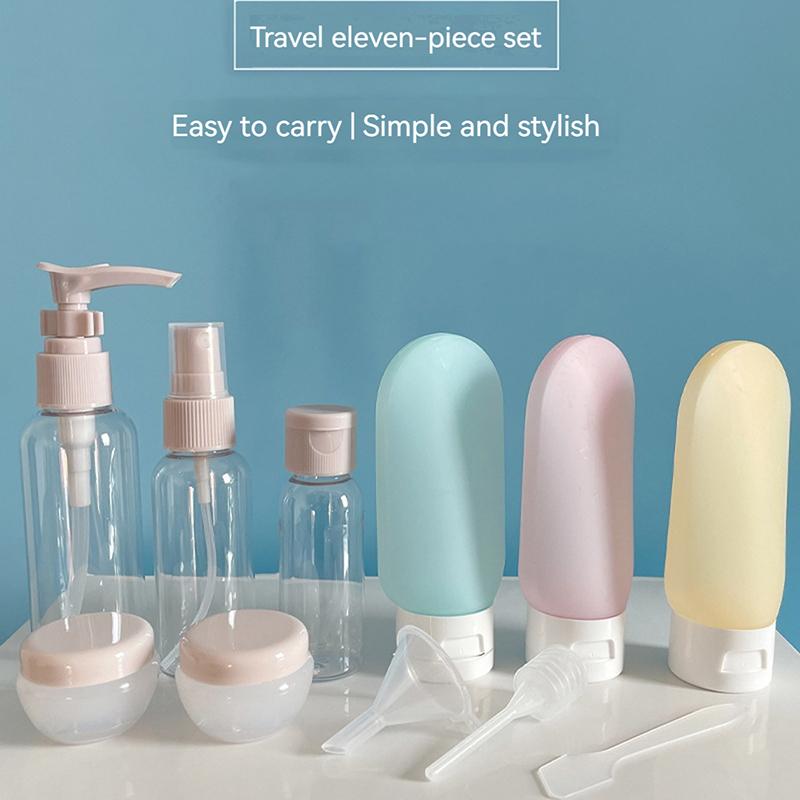 Дорожный костюм из 11 предметов, косметический флакон, пластиковый флакон, флакон для лосьона, флакон для тонера, распылитель, дозатор для шампуня и мыла