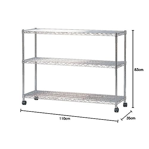 Iris Ohyama Metal Mini Steel Rack, 3-Tier, with Casters, 110cm Wide x 35cm Deep x 83cm High, Rust-Resistant, 19mm Pole Diameter, Silver, MTO-1108C