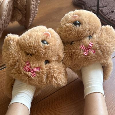 Модные женские тапочки Зима 2025 Новые Теплые Пушистые Удобные Туфли Пара Домашние Тапочки Милый Мультяшный Пес Для Дома Комнатные Тапочки