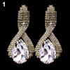 Women Sparkling Rhinestone Luxury Waterdrop Golden Tone Drop Studs Earrings MIT