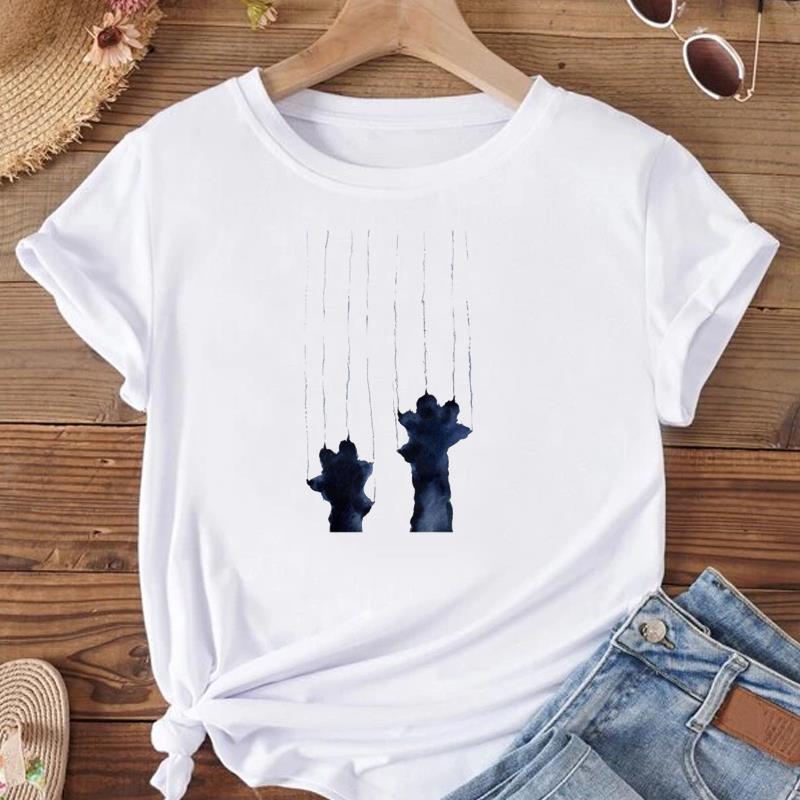 (Asian Size) T Shirt Women Print Tee Top Cat Funny Trend Cute Lovely Style Fashion Female Clothing Short Sleeve Graphic T-shirts