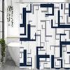 Modern Geometric Sole Ring Shower Curtain, Blue and Gray Abstract Art Bathroom Decorative Shower Curtain, Waterproof Shower Curt