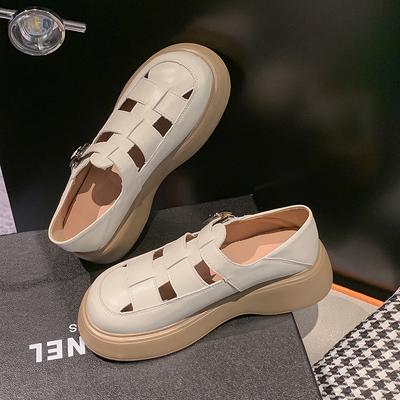 Платформенные сандалии женская мода верхняя одежда летняя сумка головная обувь плоские туфли-клетка из свиной кожи на одном ремешке женская обувь кожаные одинарные туфли