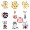 New Squirrel Girl Holding Red Heart Owl Golden Dinosaur Cat Bead Fit Original  Charm Bracelet S925 Silver DIY Jewelry