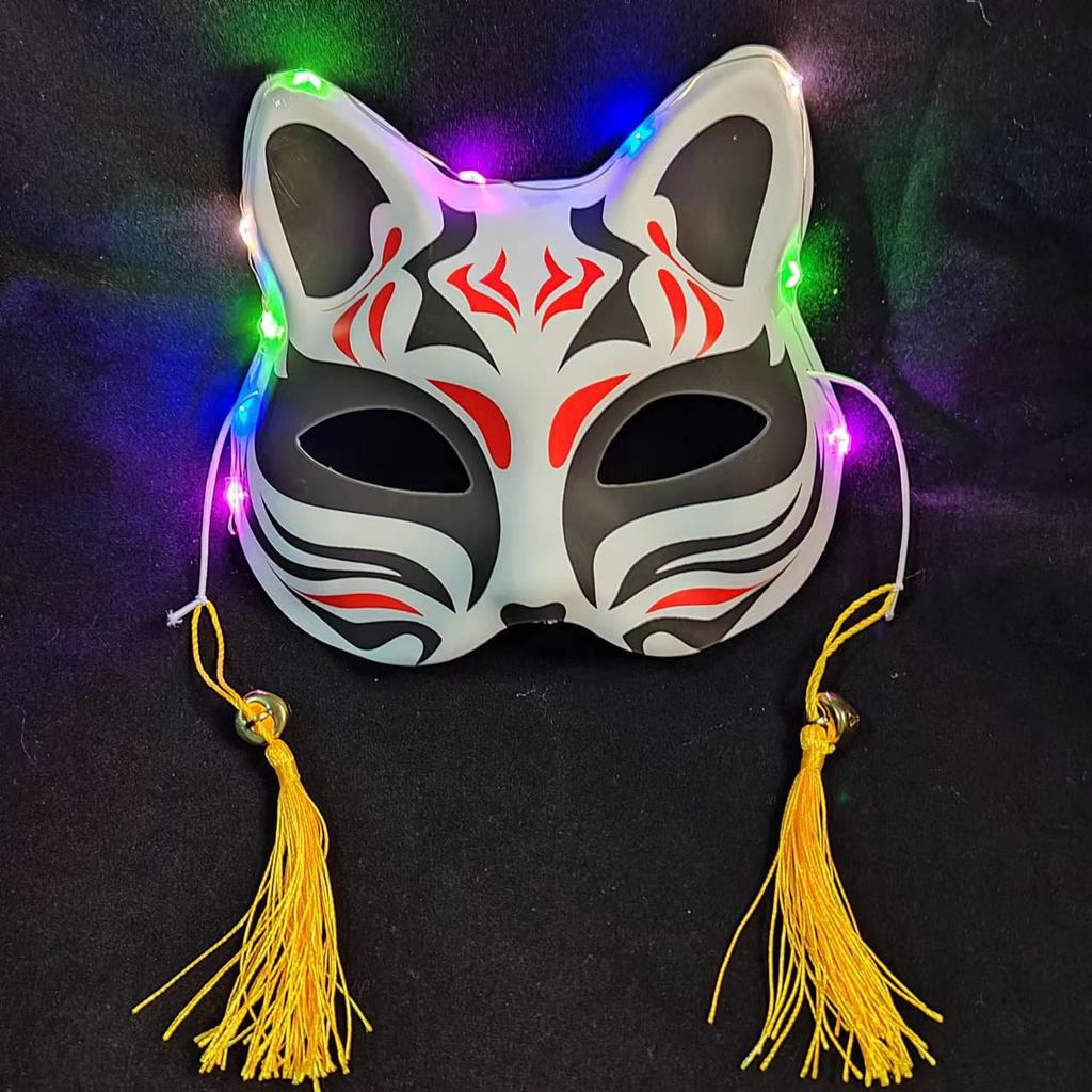 Luminous Cat Fox Mask - Hand-Painted Japanese Style Halloween Party Cosplay for Women