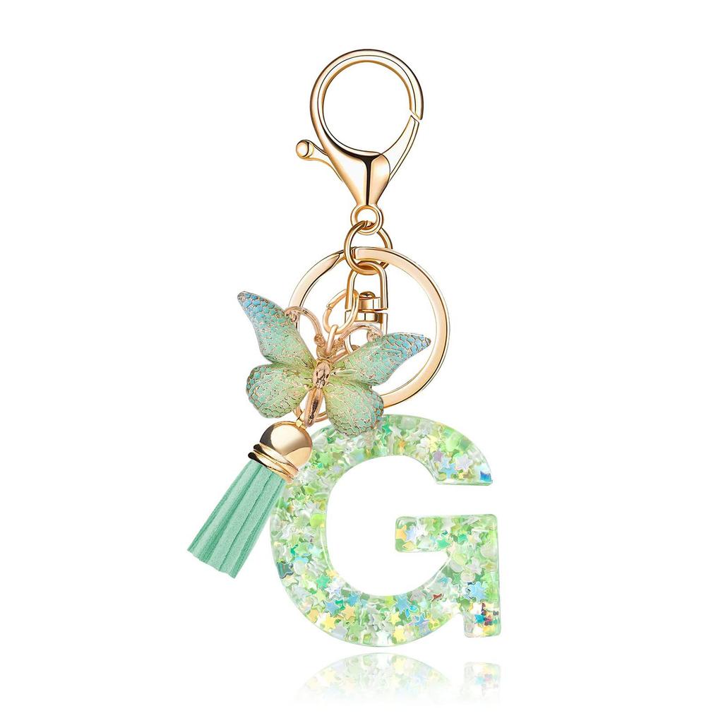 A-Z Dreamy Letters Keychain for Women Tassels Butterfly Pendant Initial Keyrings Purse Suspension Bags Car Key Chain Pink