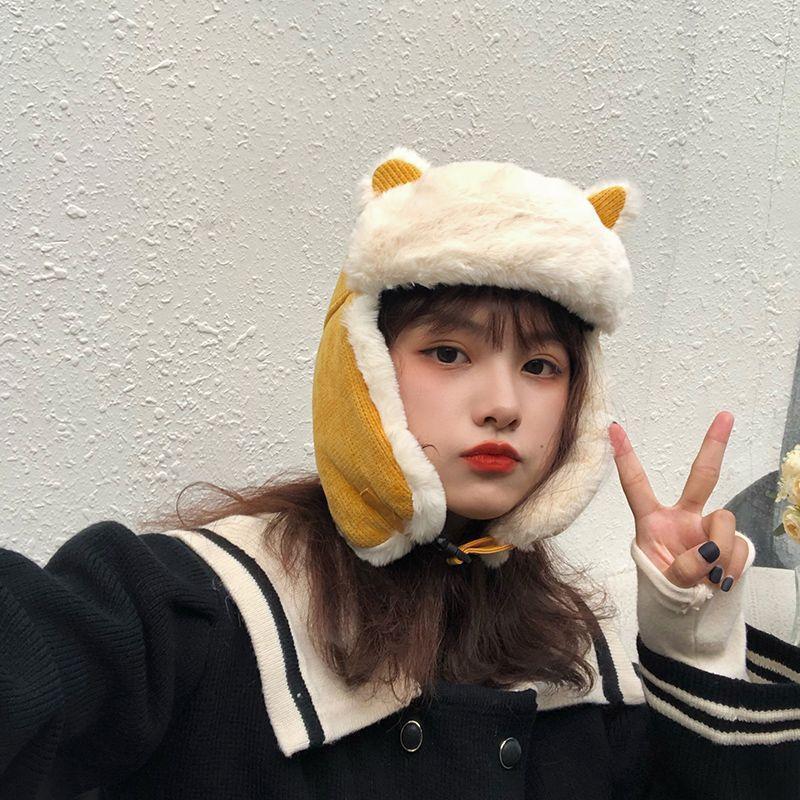 Женские теплые наушники, утепленная шапка с ушами, зимняя кашемировая плюшевая хлопковая шапка с кошачьими ушками, зимняя русская шапка-бомбер