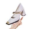 Mary Jane thick heel single shoes women's spring 2024 new elegant new Chinese embroidery word with light mouth high heels