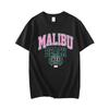 2025 Summer Malibu Beach Print Pattern Men's T-shirt, 100% Pure Cotton Fashionable Street T-shirt, Comfortable Round-neck Top