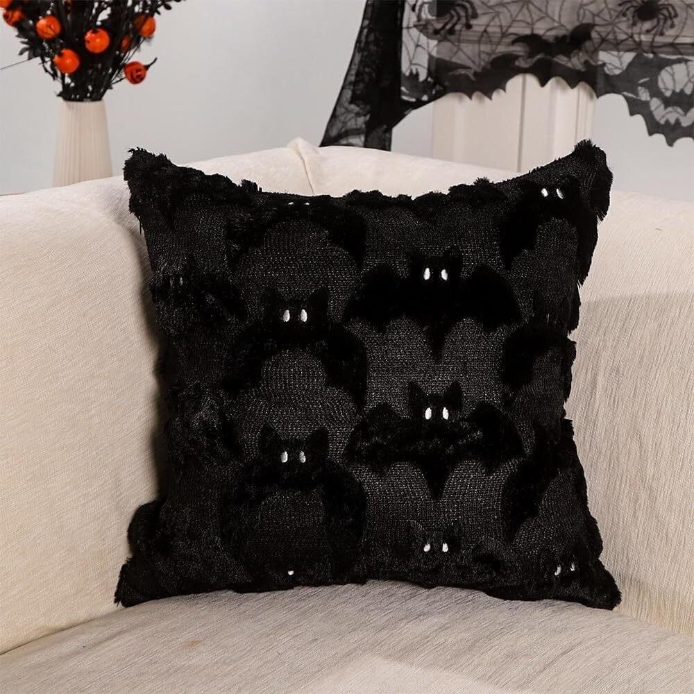 Ghost with Pumpkin Fall Pillowcase Black Bat Plush Pillow Case Cushion Covers Halloween Decor