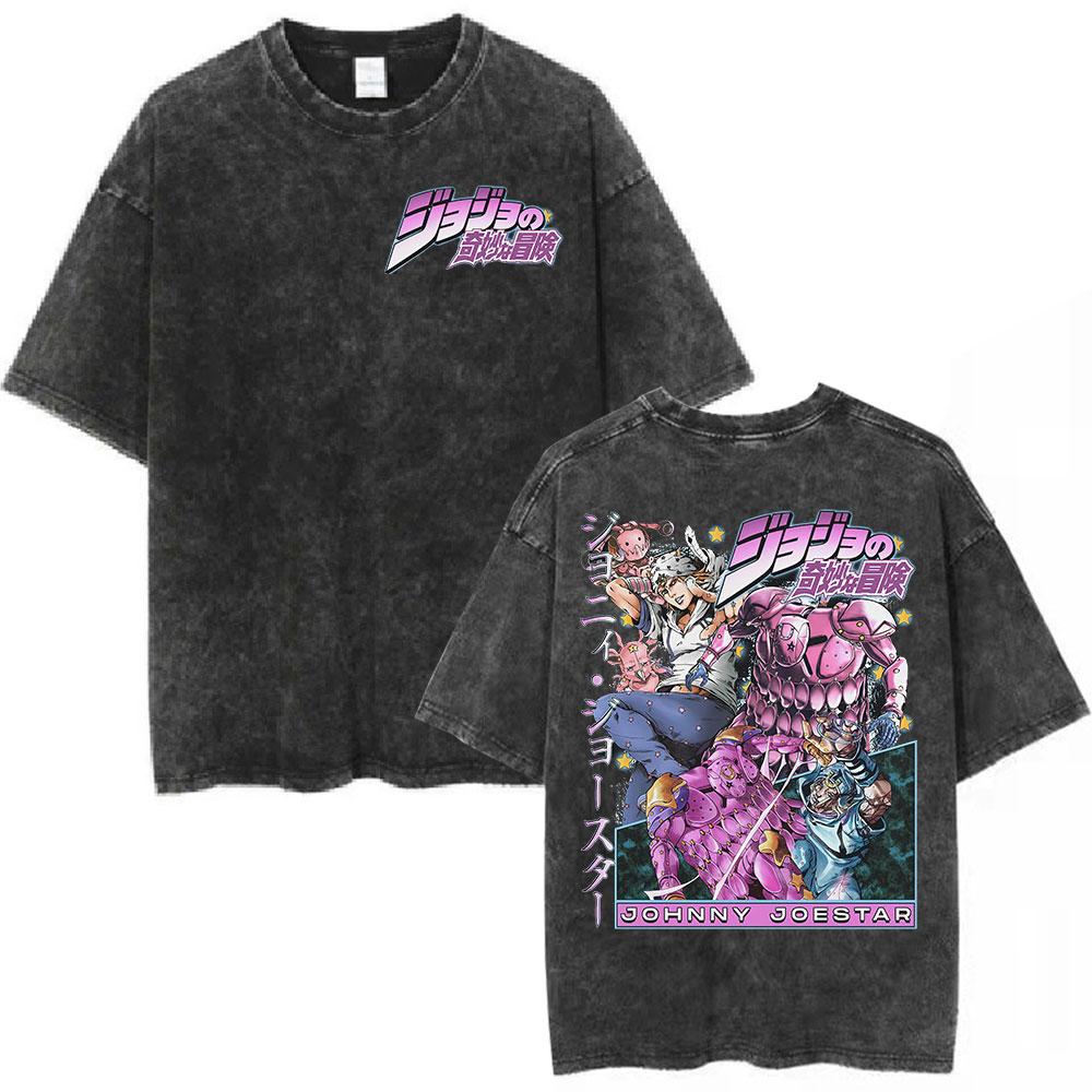 Аниме JoJo's Bizarre Adventure Винтажная стираная футболка Vento Aureo Графические футболки Мужские Женские Модные Повседневные Футболки с коротким рукавом