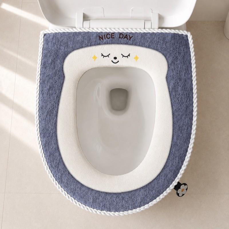 Thickened Waterproof Toilet Seat Cover With Zipper Flannel Fabric Use Soft Cushioned Bidet Pad Home Bathroom