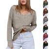 Womens V Neck Sweaters Long Sleeve Shirts Loose Fit Casual Fall Fashion Lightweight Pullover Tunic Tops