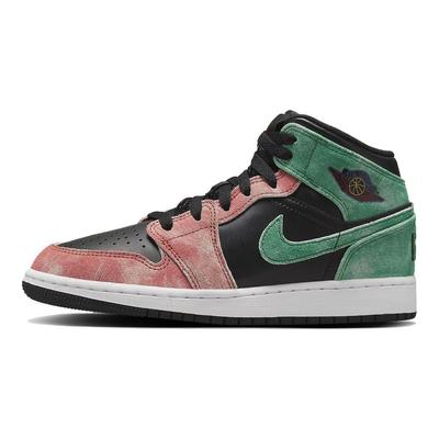 Кроссовки Air 1 Mid SE GS MJs Playground Kids, черные, сосново-зеленые, дюнно-красные FQ1292-003