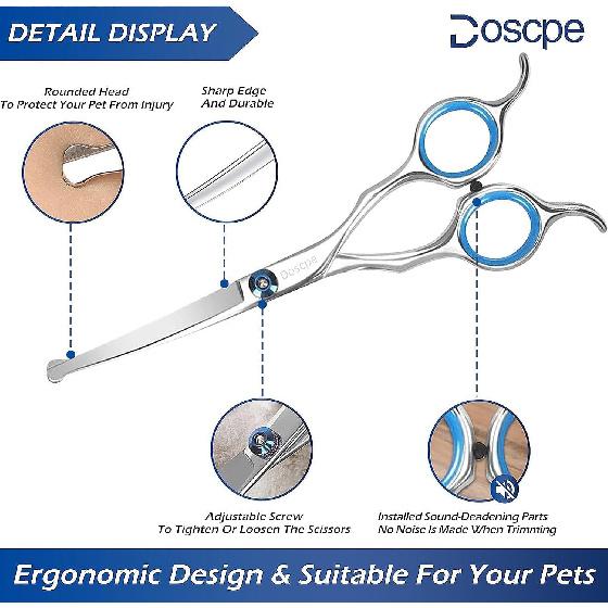 Curved Dog Grooming Scissors 6.69 inches Round Tips Pet Grooming Shears for Dog Cat on Face Paw Hair Trimming Right Left Handed