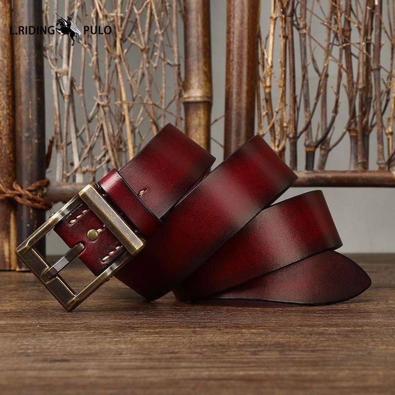 High-end Light Luxury Retro Pure Handmade First Layer Cowhide Belt Men's Fashionable All-match Genuine Leather Belt