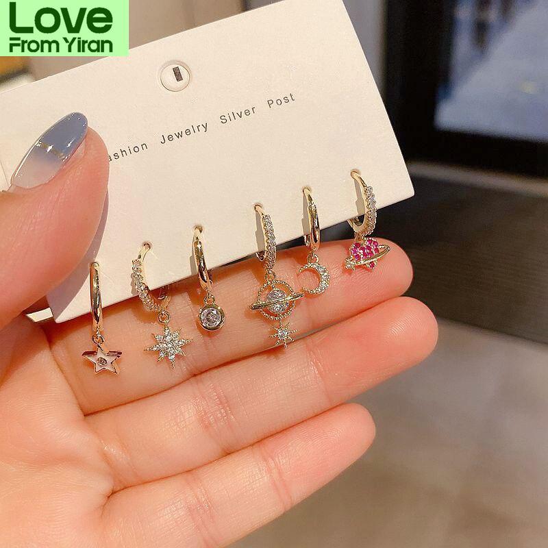 Новый набор сережек-колец в виде звезды и луны, наборы длинных золотых сережек для женщин, модные ювелирные изделия, подарочные подарки S-E1283