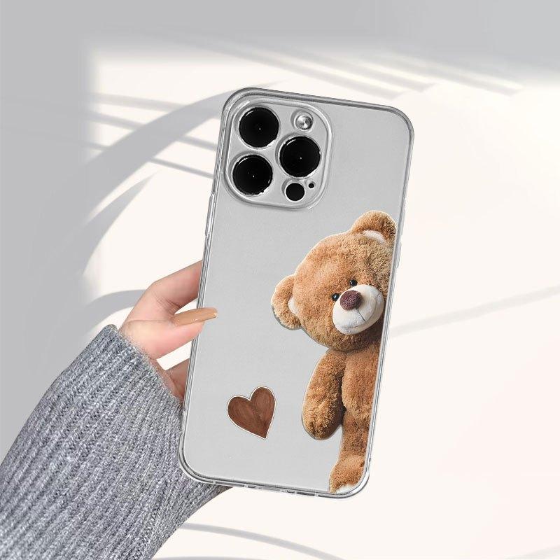 Love Bear Pattern Transparent Phone Case Suitable for iPhone 17 16 15 14 13 12 11 Pro/Max/Plus Anti Drop and Anti Shock
