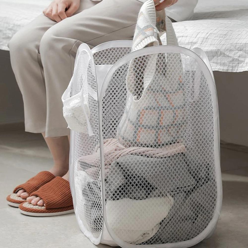 Складная сетчатая корзина для грязного белья, однотонная простая корзина для хранения, корзина для грязного белья, бытовая корзина для белья, разное