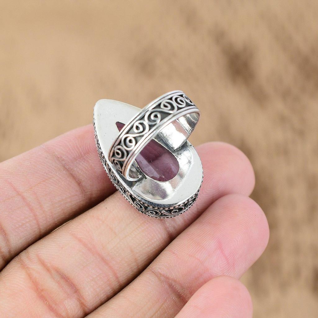 Подарок для нее Натуральный танзанитовый кварц Кольцо-обещание Винтаж Размер 9 Серебро 925 пробы