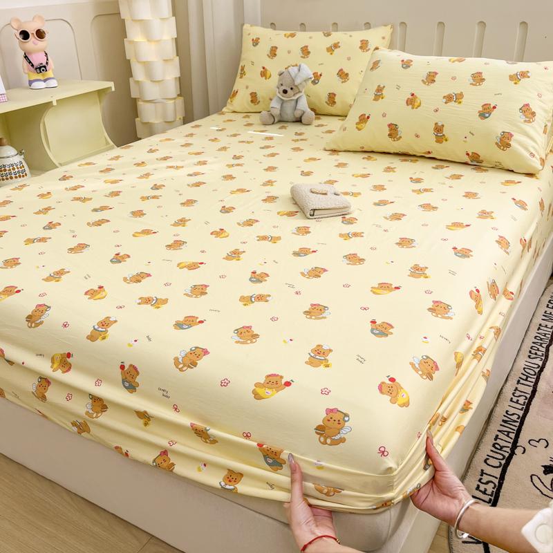 1pc Washed Cotton Bed Sheets with Elastic Single/Queen/King Cartoon Style Fitted Bed Sheet Sabanas Matrimoniales Sheets for Bed