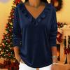 Женские топы с V-образным вырезом, длинным рукавом и рюшами на вырезе, пуловеры однотонные, свободного кроя, бархатная блузка для работы, вечеринки, свидания
