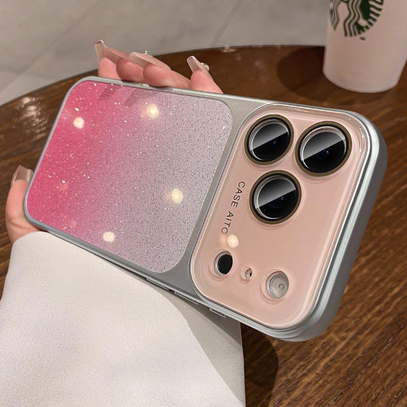 Чехол iPhone 17 Pro Max с градиентом, блестками и хрустальным объективом с чехлом Apple 15