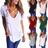 Neu Damen Shirt Bluse Casual Tunika Kurzarm Sommer V-ausschnitt T-shirts Top For Effortless Versatile Style